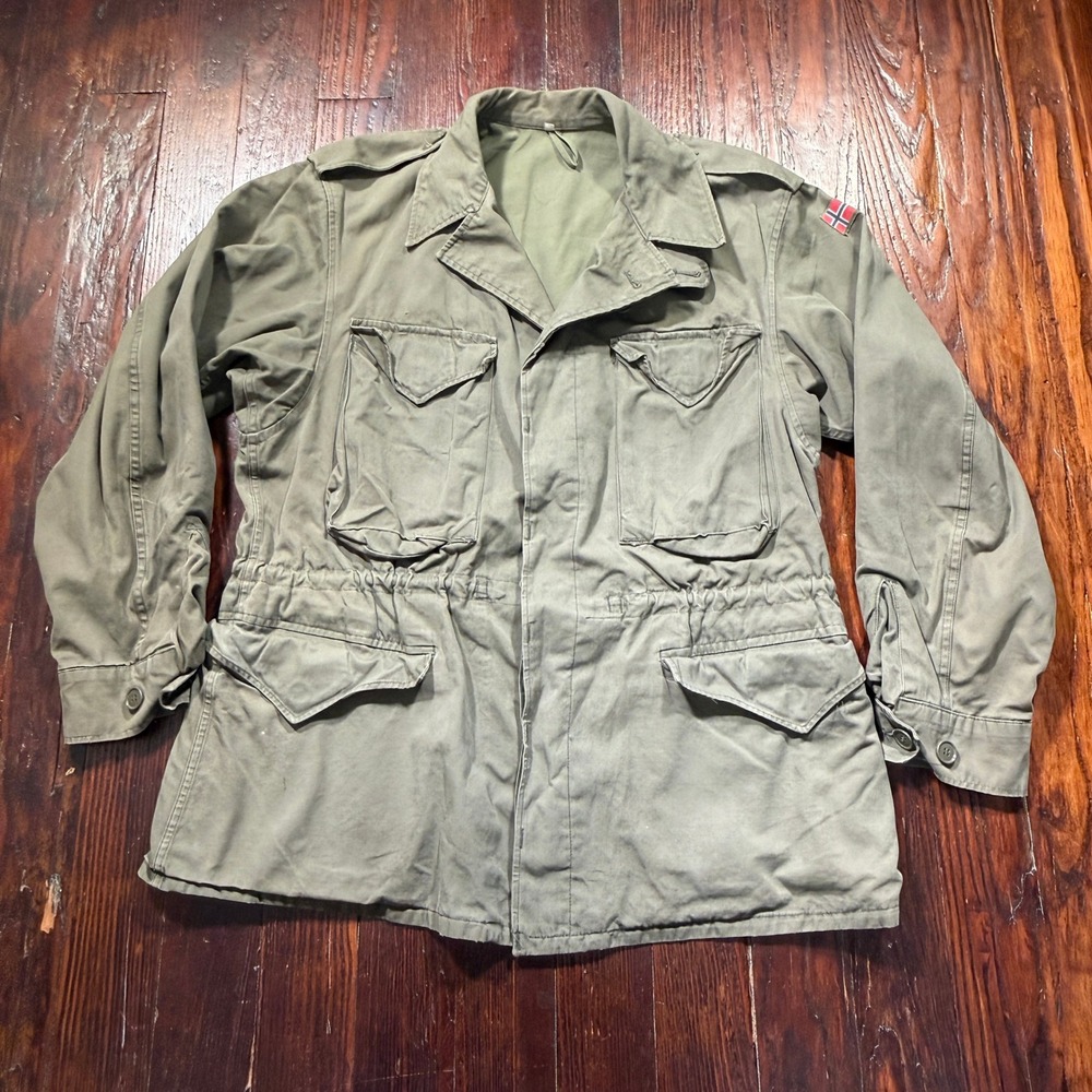 Vintage Norwegian M75 Jacket Mens M Olive Green Military Field Patch